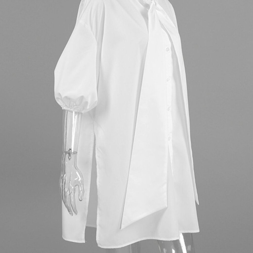 Tied Button Up Puff Sleeve Shirt - Picture 7 of 8